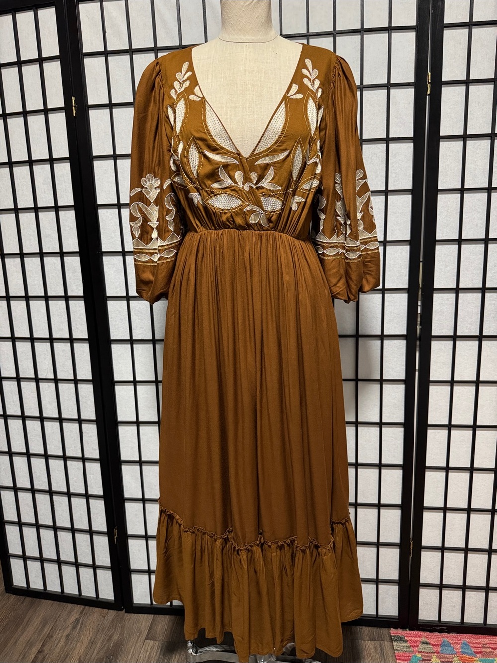 Let Me Be Embroidered Open-Back Maxi Dress Anthropologie XS - Picture 12 of 14